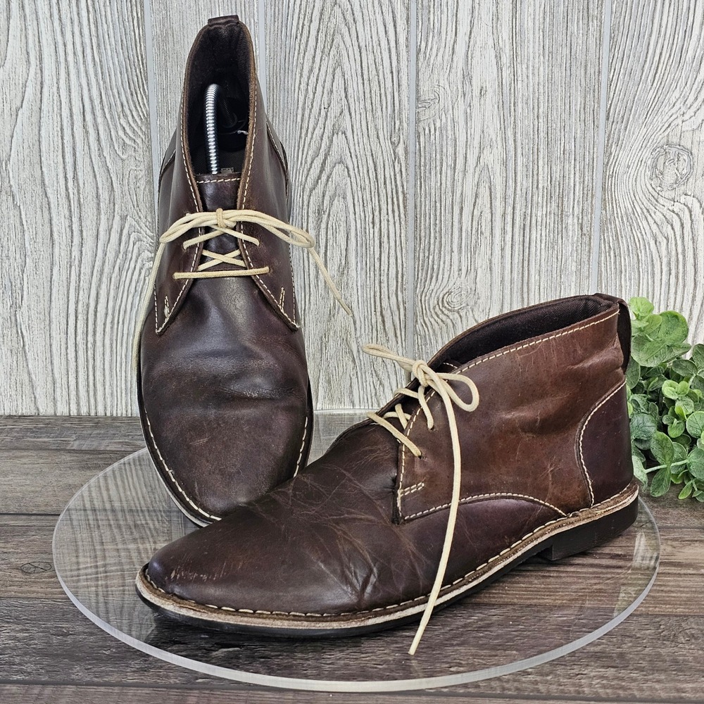Steve Madden Mens Brown Leather Lace Up Chukka Ankle Boots Casual Dress Shoes 10